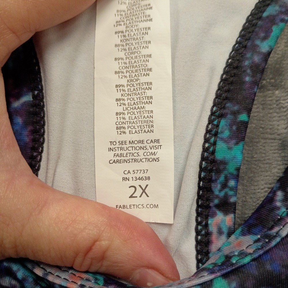 Fabletics Activewear Tank‎ Top Racerback Ruched Sides Abstract Print 2X - Picture 8 of 8